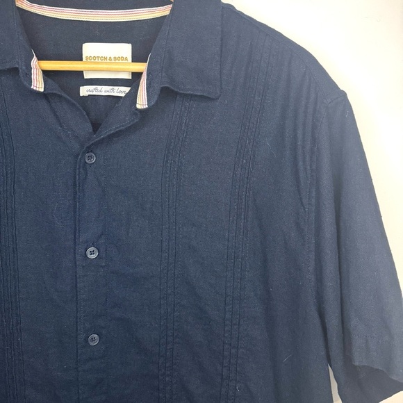 Scotch & Soda Men’s Linen Blend Navy Short Sleeve Shirt Size XL - Picture 7 of 13